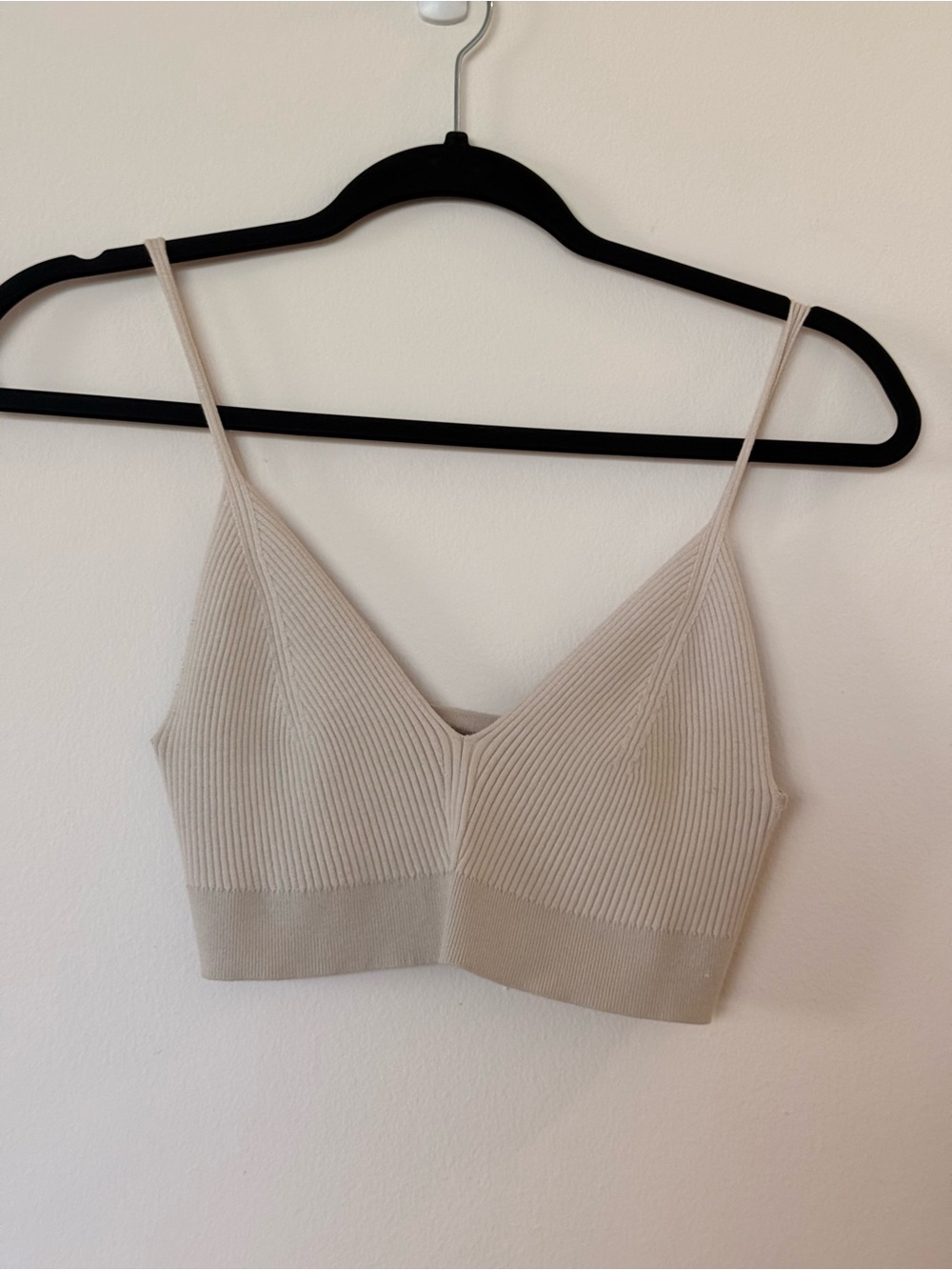 H&M Ribbed V-Neck Bralette in Light Beige